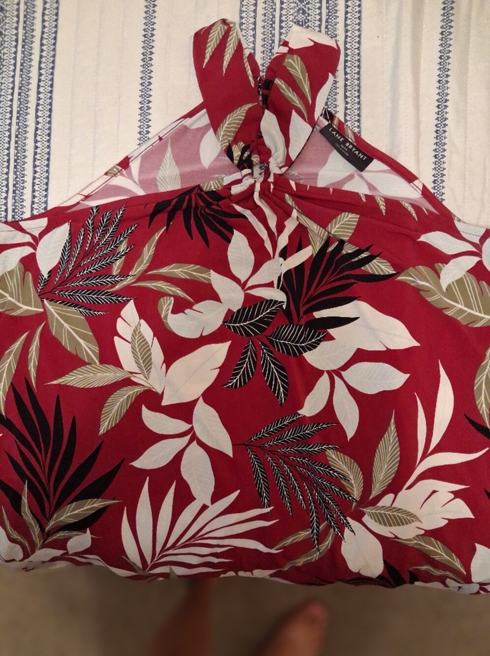 Lane Bryant Red Tropical Leaf Swim Cover-Up with Black & Cream Accents